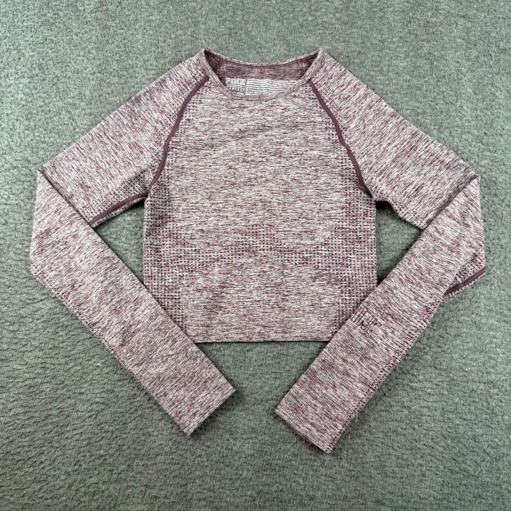 Pink Victoria's Secret Crop Top Women's XS Maroon Marl Seamless Long Sleeve